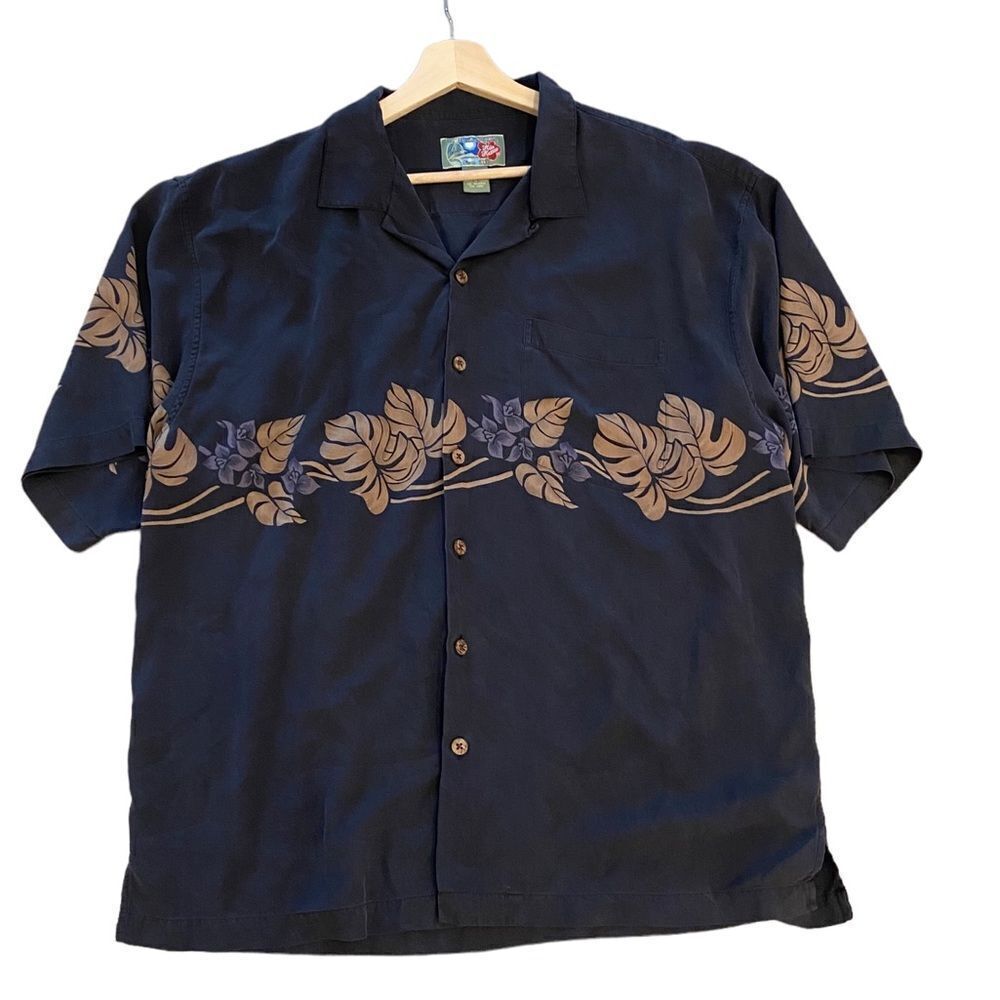 The Hawaiian Original Silk 1960's Hibiscus Black Coastal Vacation Button Shirt